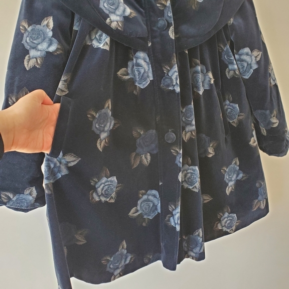 Vintage navy blue velvet coat and hat set - Picture 5 of 16